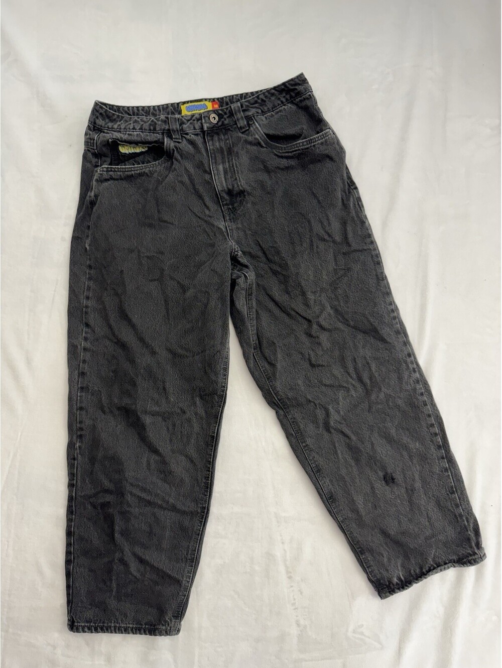 EMPYRE  Acid Wash Black Jeans Size 32 Denim Cropped Fit Skater Y2K